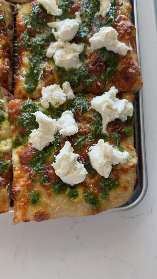 Pesto Burrata Focaccia Pizza.